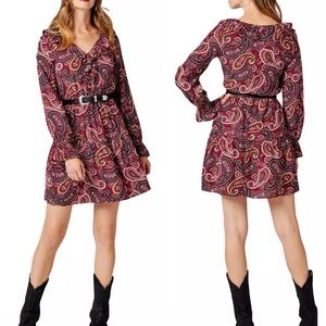 Wrangler Retro NWT Burgundy Paisley Ruffle Long Sleeve Dress Size‎ X-Large